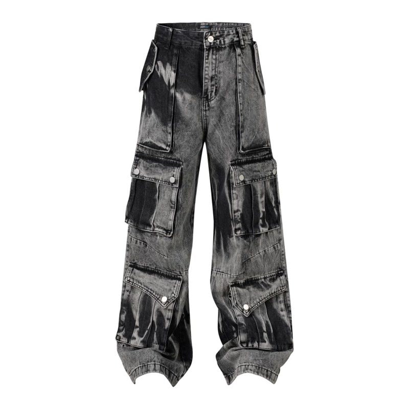 Washed Multi-pocket Design Straight Men's Jeans - Lootquake
