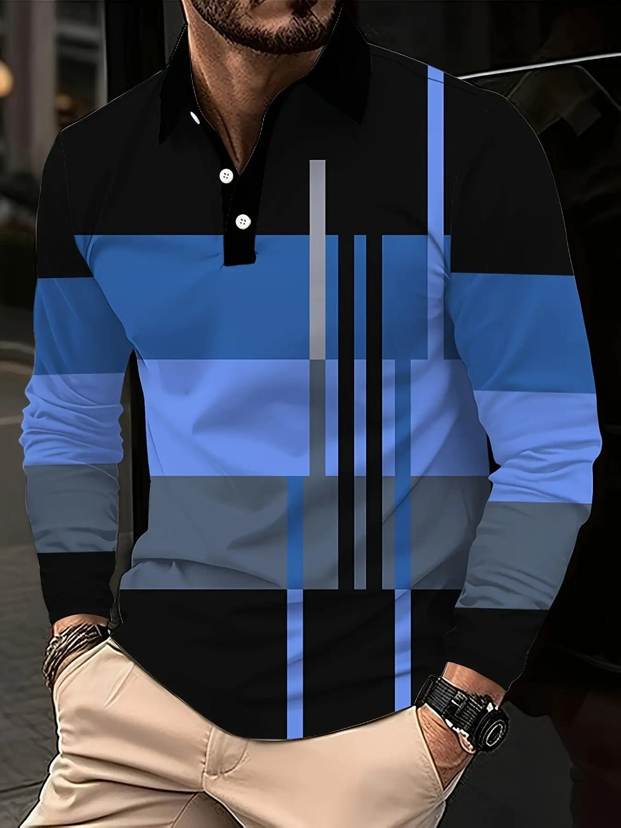 Men's Button Casual Slim Lapel 3D Printed Long Sleeve - Lootquake