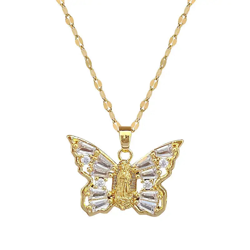 Titanium Steel Micro-inlaid Portrait Butterfly Zircon Necklace - Lootquake