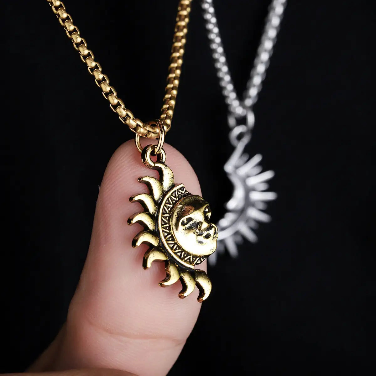 Sun And Moon Asymmetric Accessories Men's Titanium Steel Couple's High Sense Necklace - Lootquake