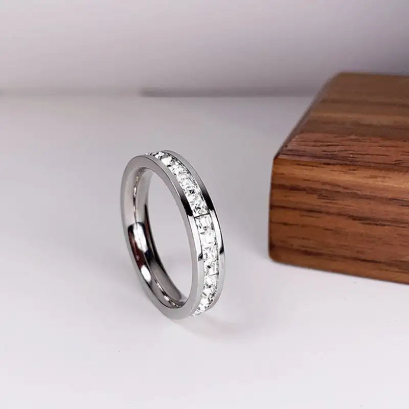 Titanium Steel Couple Single And Double Row Diamond Ring - Lootquake