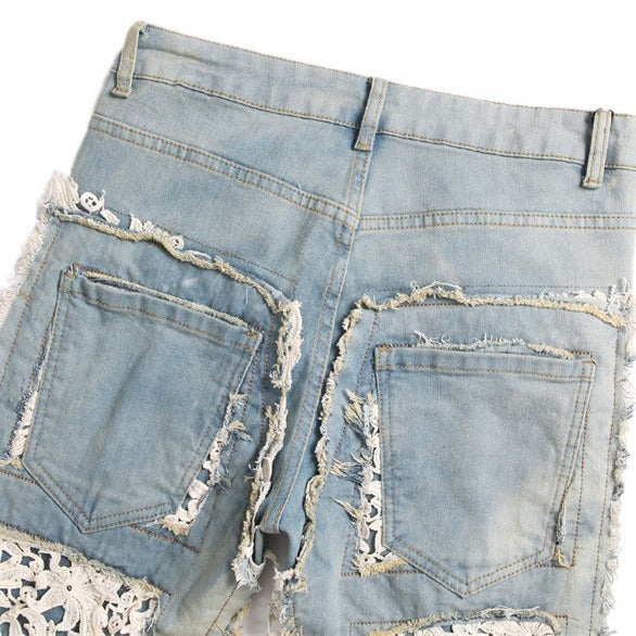 Slim-fit Straight Double-sided Embroidered Patch Youth Blue Men's Flared Jeans - Lootquake