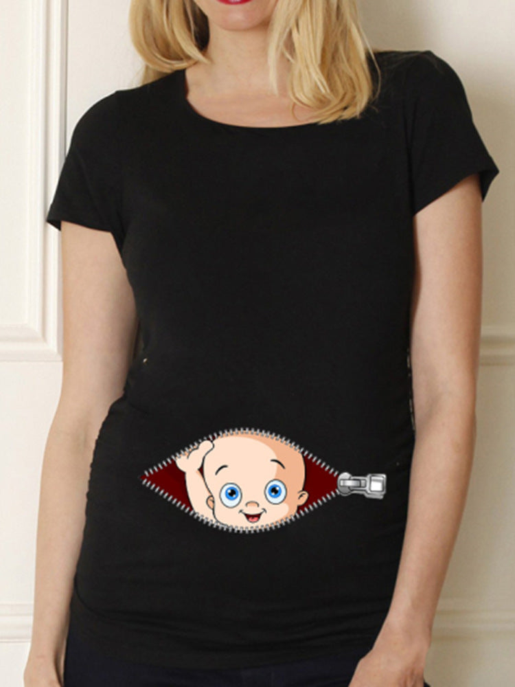 Camisa de maternidad con cuello redondo y estampado de bebé lindo