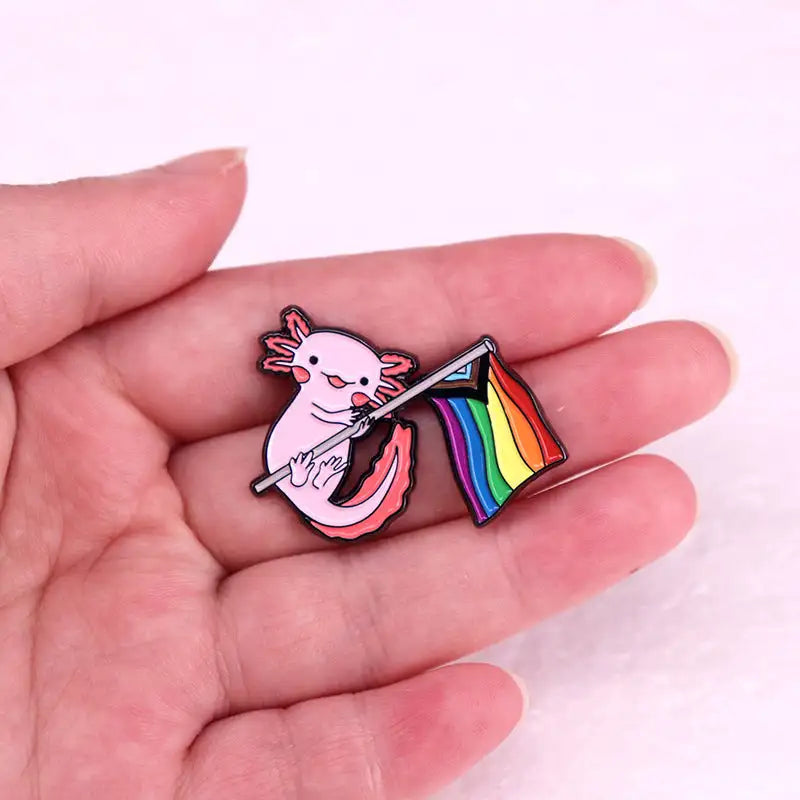 Cute Hexagonal Dinosaur Color Flag Brooch Badge - Lootquake