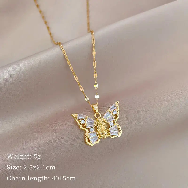 Titanium Steel Micro-inlaid Portrait Butterfly Zircon Necklace - Lootquake