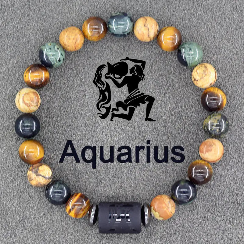 Twelve Constellations Bracelets Natural Stone Pendant Planet Birthday Gift - Lootquake