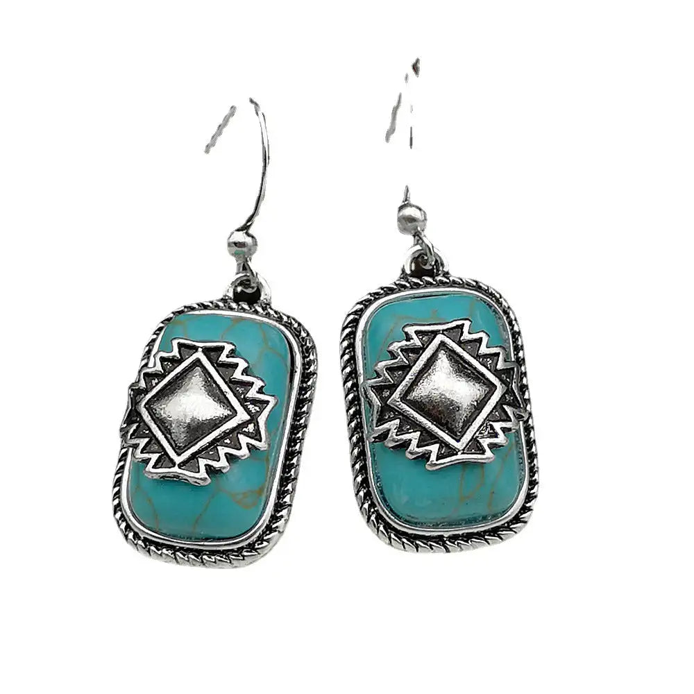 Ethnic Shield Retro Green Turquoise Earrings - Lootquake