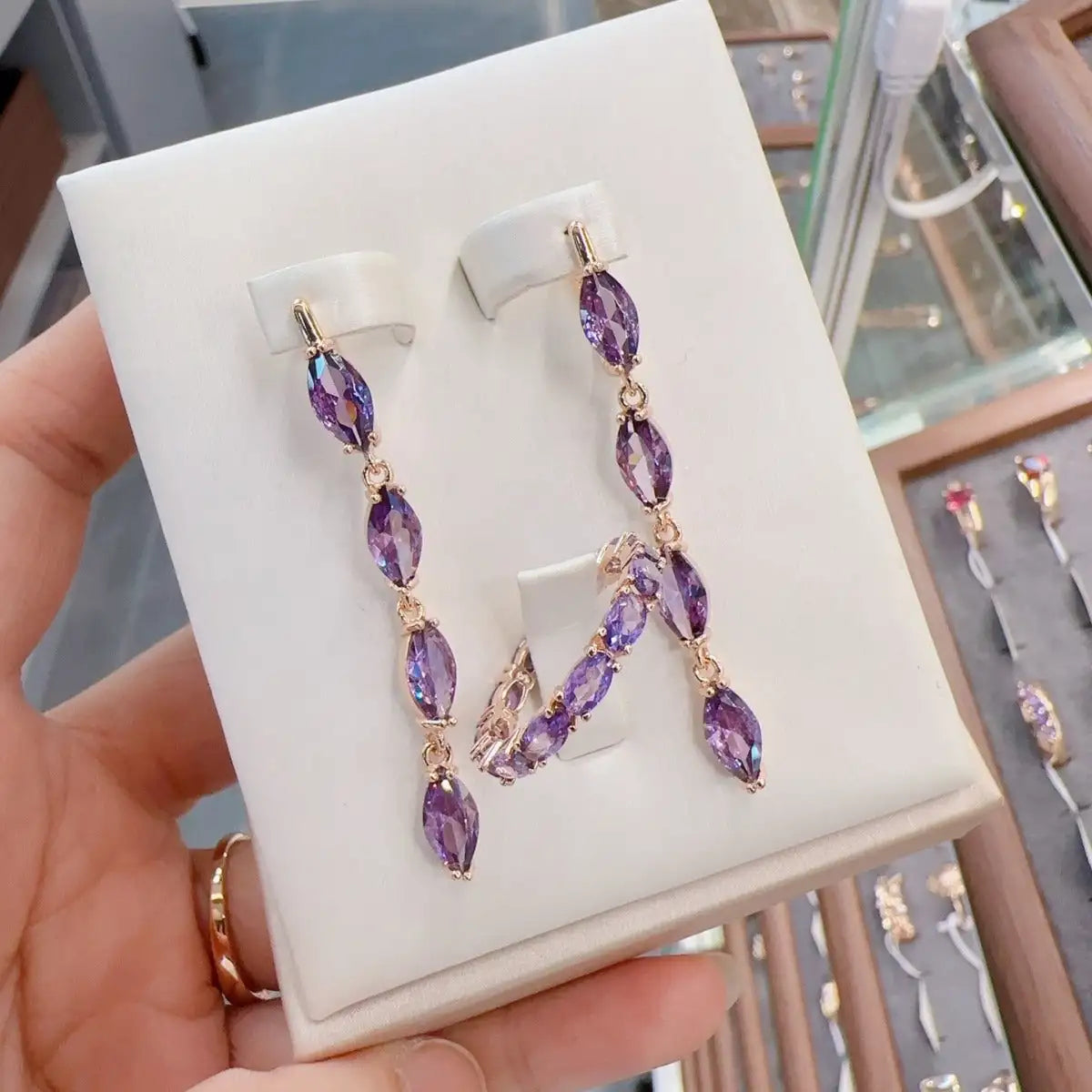 Amethyst Zircon Earrings Necklace Ring Suit - Lootquake