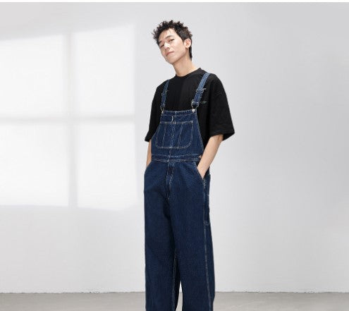 Men's Japanese-style Retro Casual Straight-leg Working Bib Top Pants - Lootquake