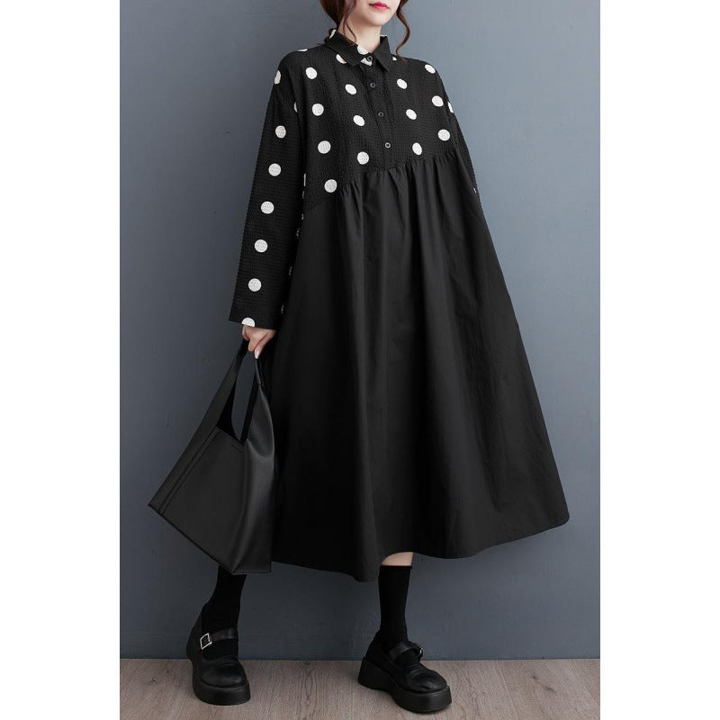 Nuevo vestido retro artístico de longitud media con estampado de encaje, suelto y de talla grande