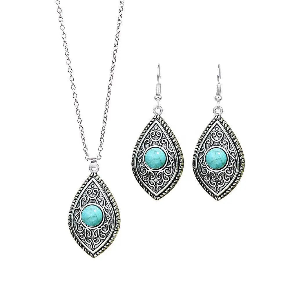 Fashion Turquoise Long Pendant Ear Rings Suit - Lootquake