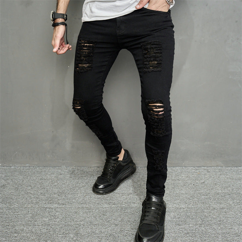 Men's Leisure Ripped Denim Feet Personality Trendy Jeans - Lootquake