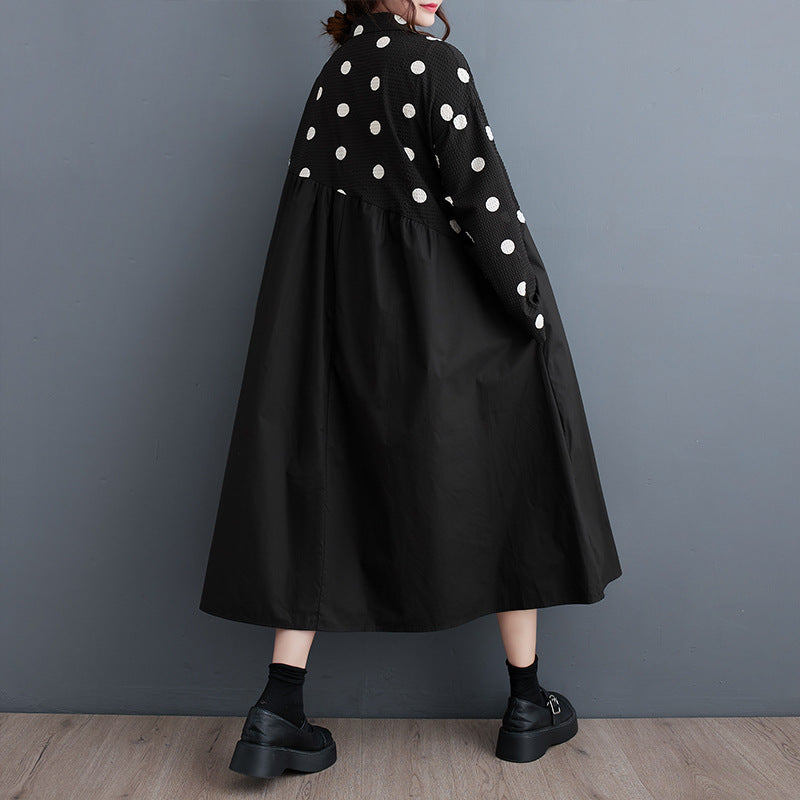 Nuevo vestido retro artístico de longitud media con estampado de encaje, suelto y de talla grande