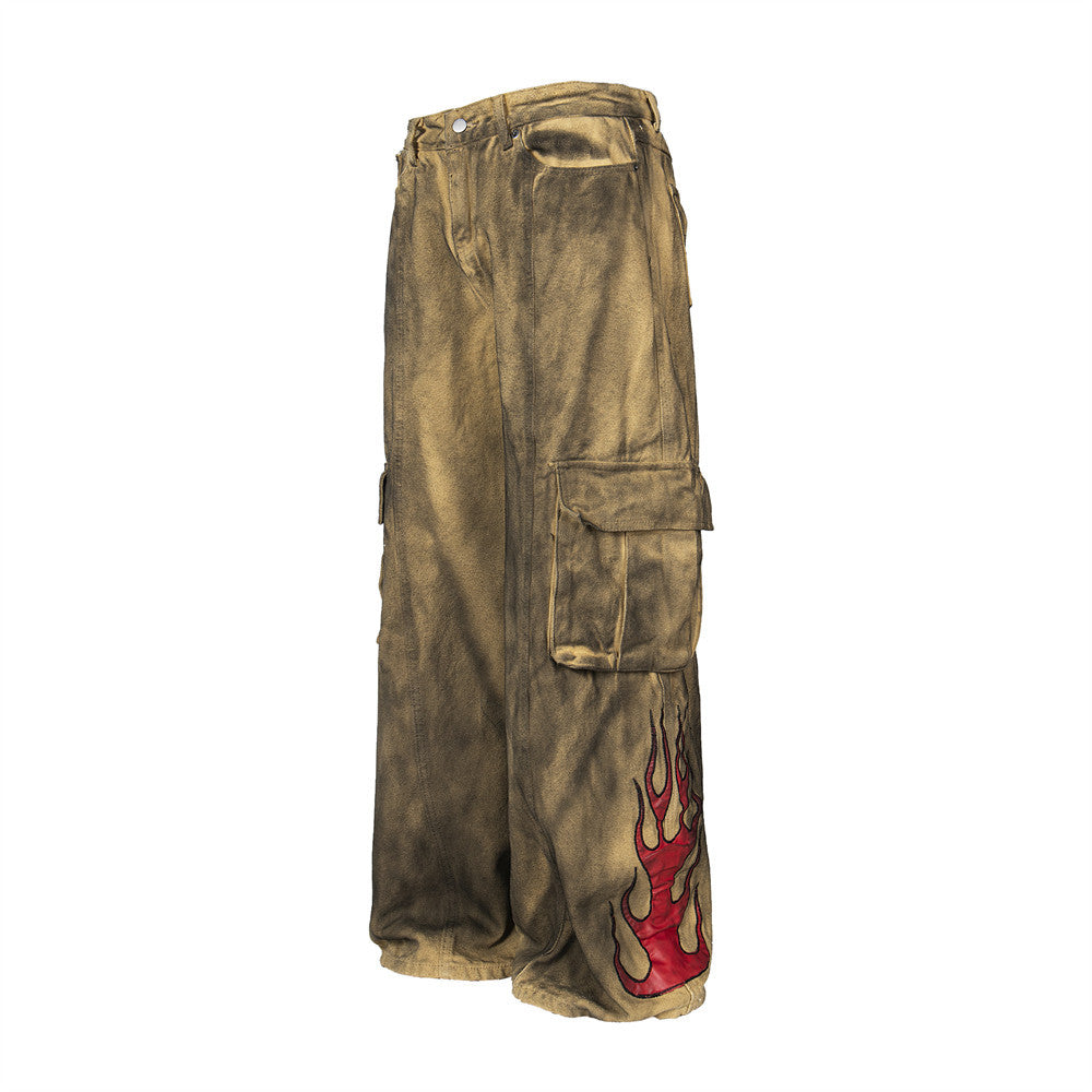 Waste Soil Wind Tie-dyed Old Dirty Cargo Jeans Men - Lootquake