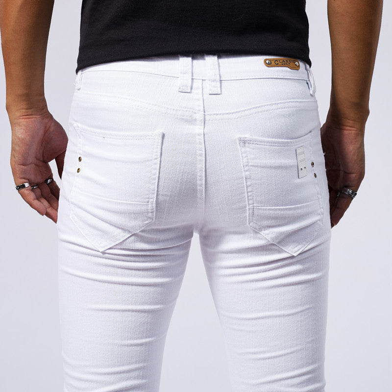 Men's European And American-style White Stretch Skinny Jeans - Lootquake
