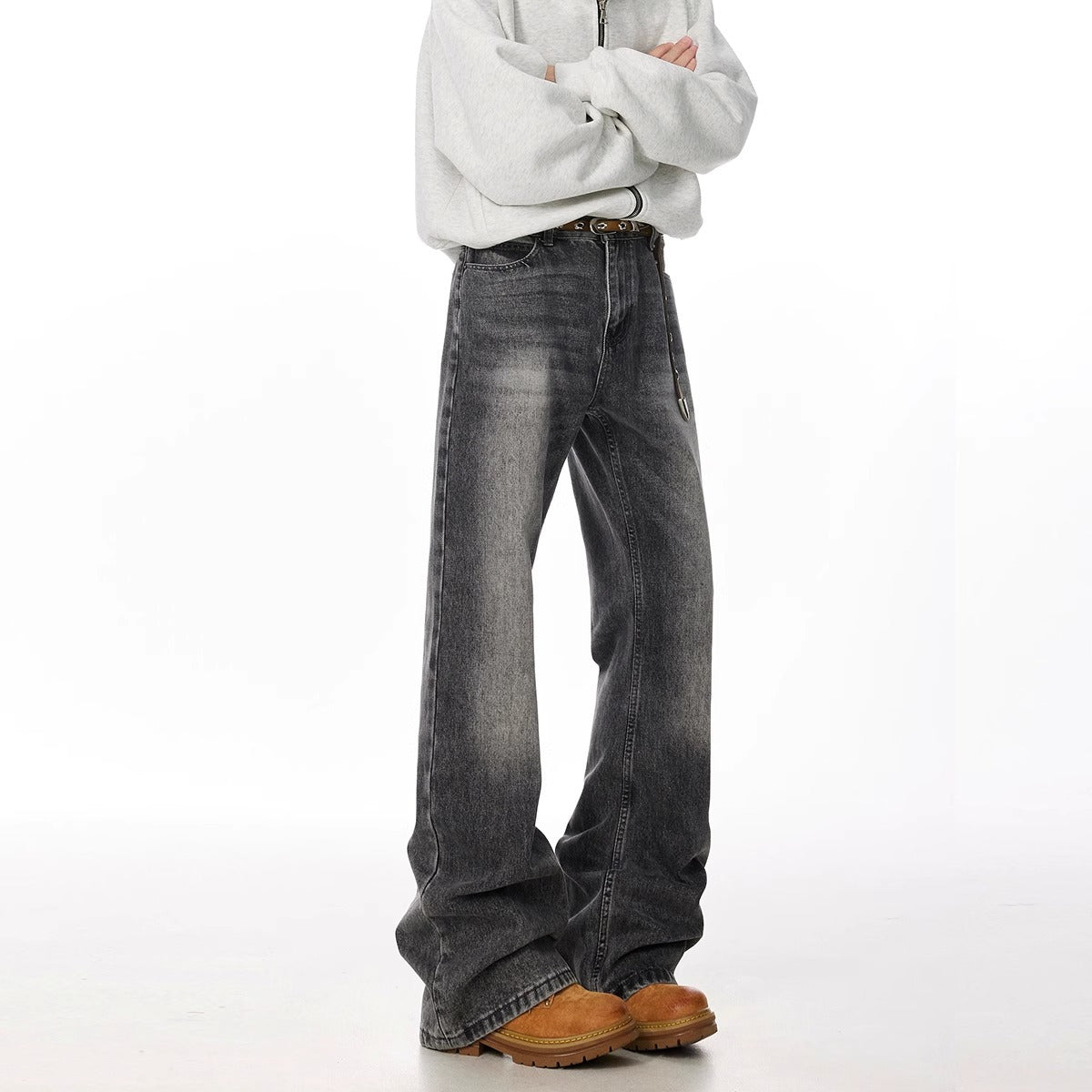 Retro Straight Leisure Washed-out Smoky Gray Jeans - Lootquake