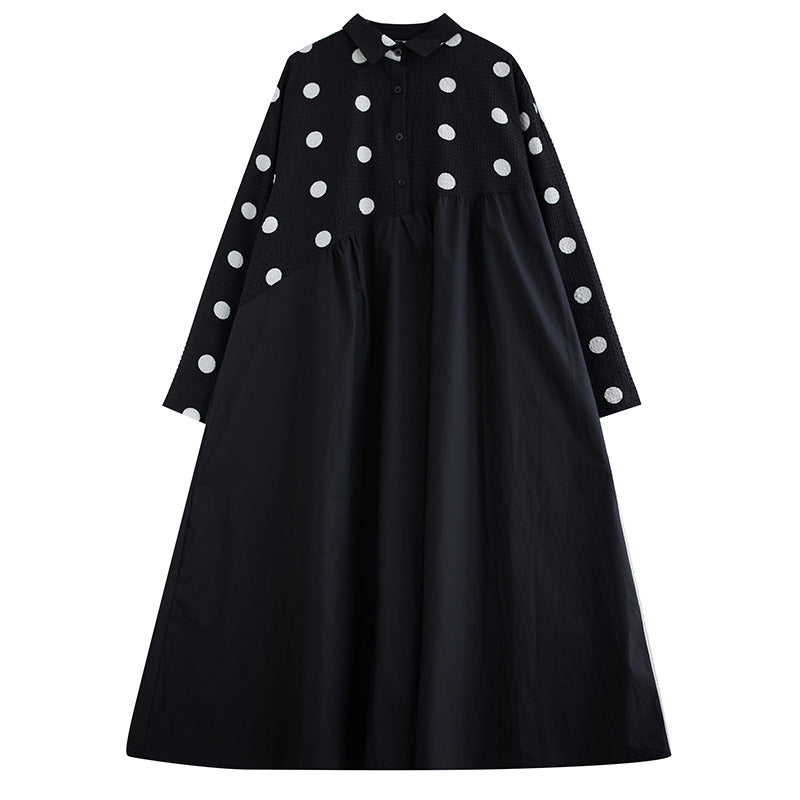 Nuevo vestido retro artístico de longitud media con estampado de encaje, suelto y de talla grande