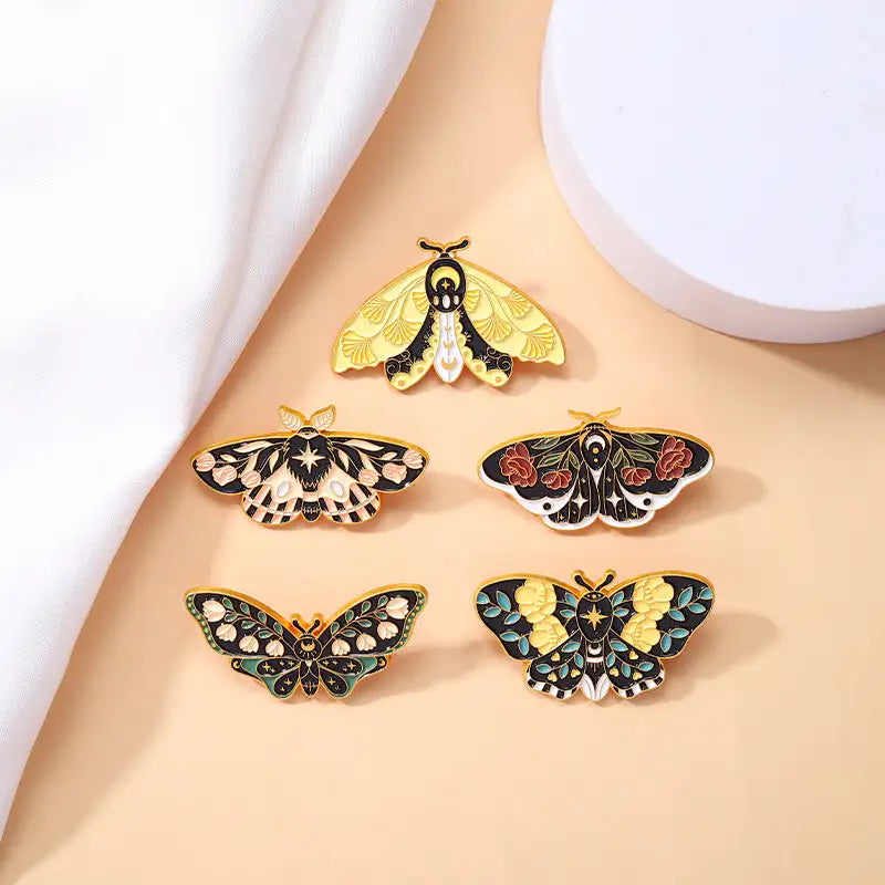 Cartoon Cute Moth Butterfly Insect Golden M Badge Biology Subject Student Bag Ornament Brooch Accessories - Lootquake