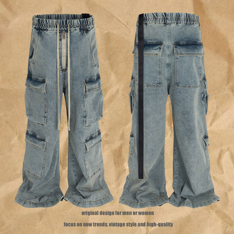 High Street RO Style Multi-pocket Workwear Mop Jeans - Lootquake