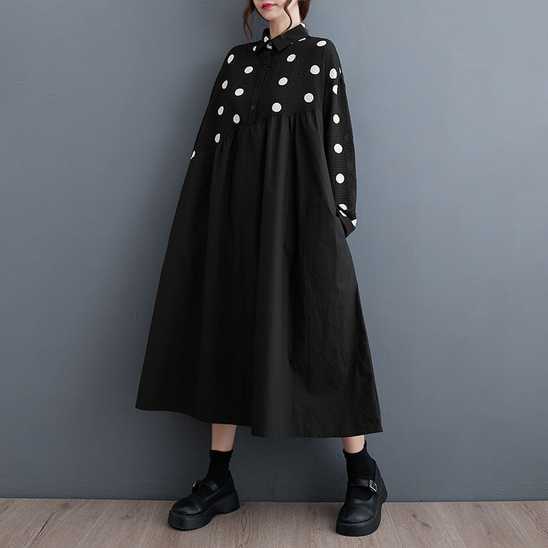 Nuevo vestido retro artístico de longitud media con estampado de encaje, suelto y de talla grande