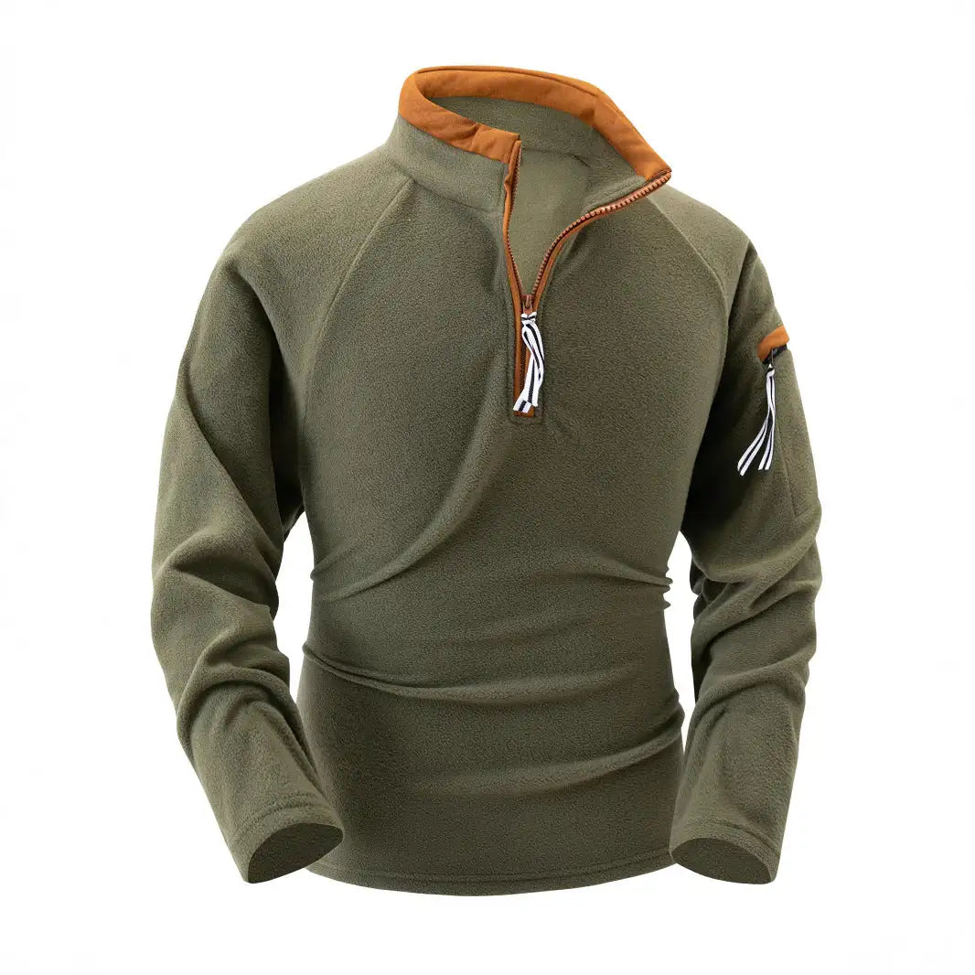 Stand Collar Half Zip Long Sleeve Tactical Arm Zipper Sweater - Lootquake