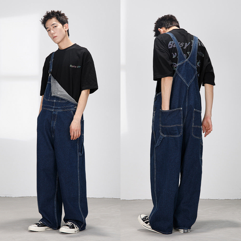 Men's Japanese-style Retro Casual Straight-leg Working Bib Top Pants - Lootquake