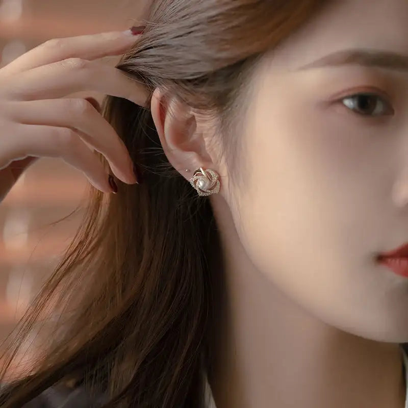 Women's Diamond Rose Pearl Earrings New Niche - Lootquake