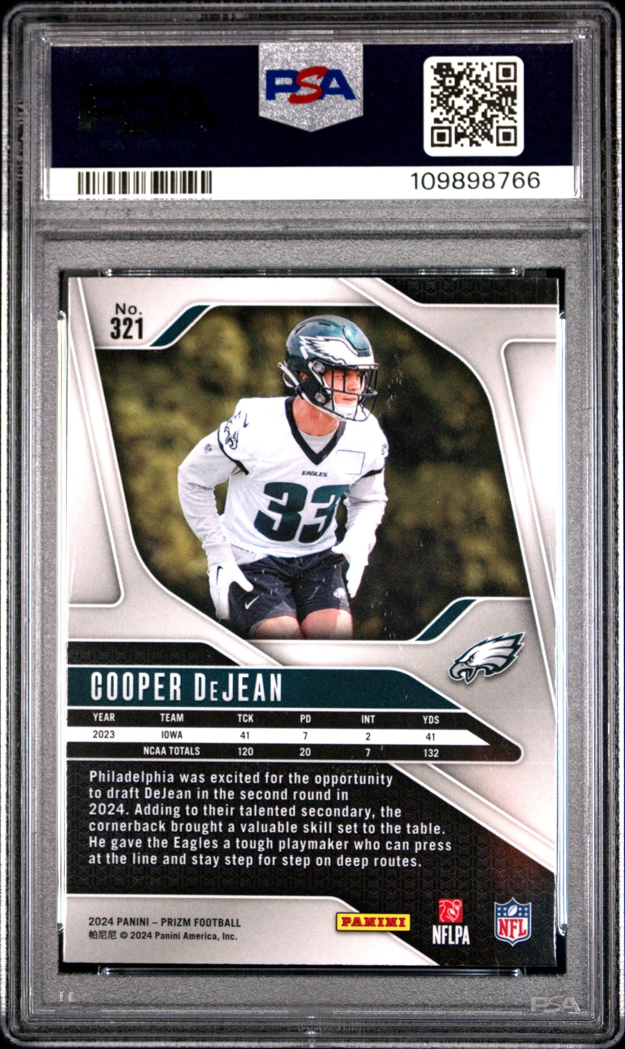 Graded 2024 Panini Prizm Cooper DeJean #321 Rookie RC Football Card PSA 10 Gem Mint