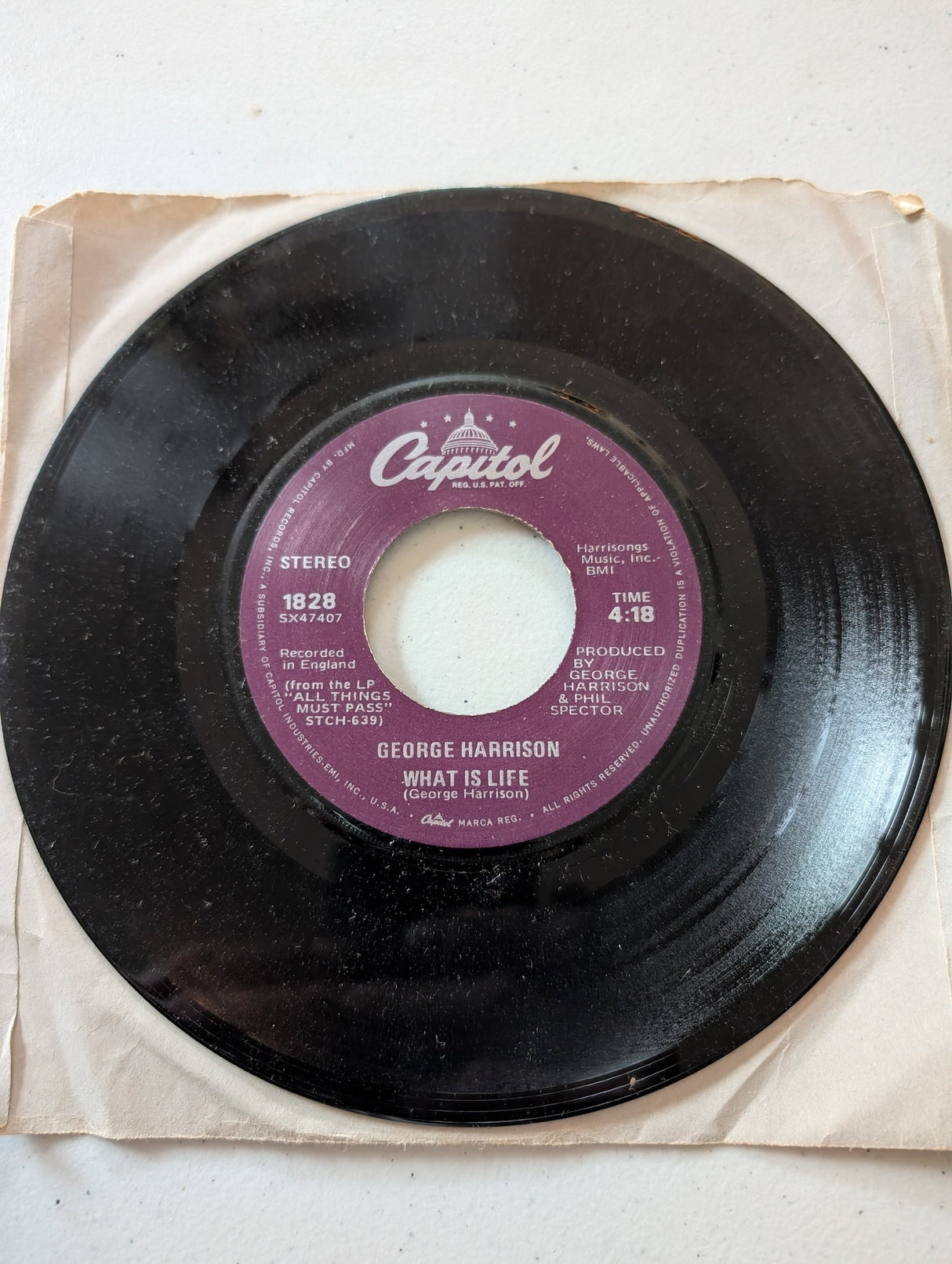 George Harrison – What Is Life-Apple Scruffs (7 pulgadas, 45 RPM, sencillo, álbum de vinilo)