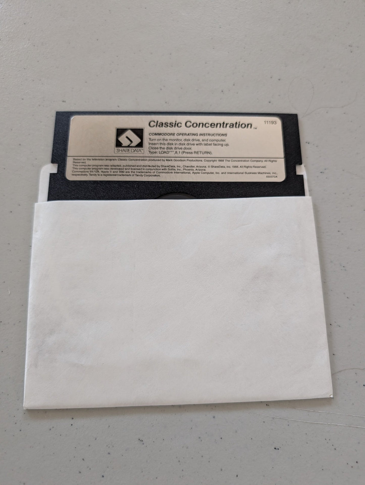 Disquete de concentración clásico de 1988, de ShareData Inc., para Commodore