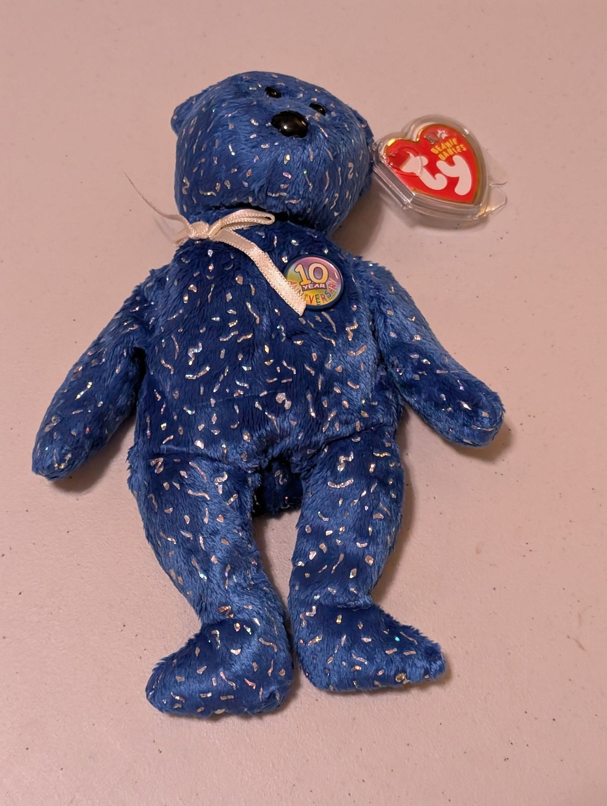 10th Anniversary Decade the Bear - Ty Beanie Baby (Blue, 2003, Plush Toy, Stuffed Animal, MWMT, Vintage, Retired)