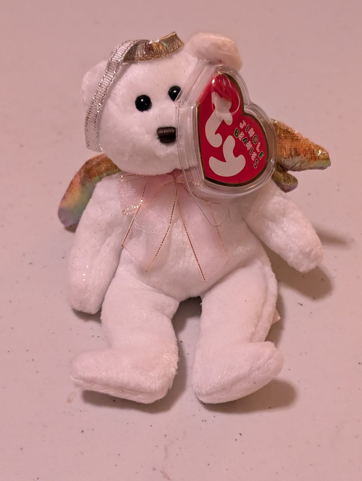 Angelica (Jingle Beanie) the Bear - Ty Beanie Baby (White, 2002, Plush Toy, Stuffed Animal, MWMT, Vintage, Retired)