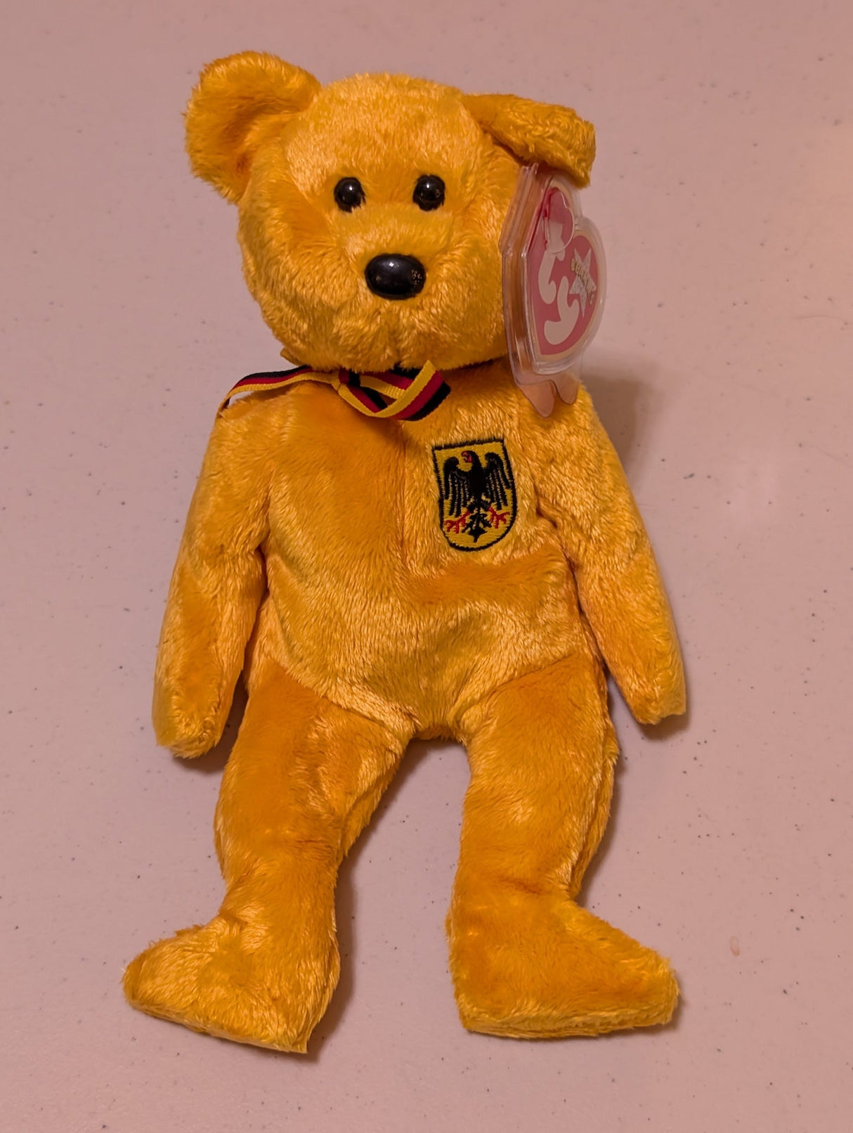 Schweetheart the Bear - Ty Beanie Baby (Gold, 2001, Plush Toy, Stuffed Animal, MWMT, Vintage, Retired)