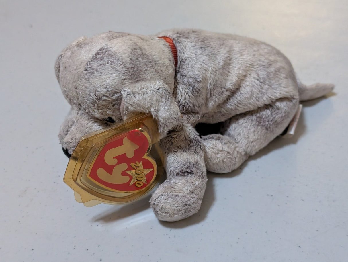 Dotters the Dog - Ty Beanie Baby (Gray, White, Black, 2000, Plush Toy, MWMT, Stuffed Animal, Vintage, Retired, Plushie)