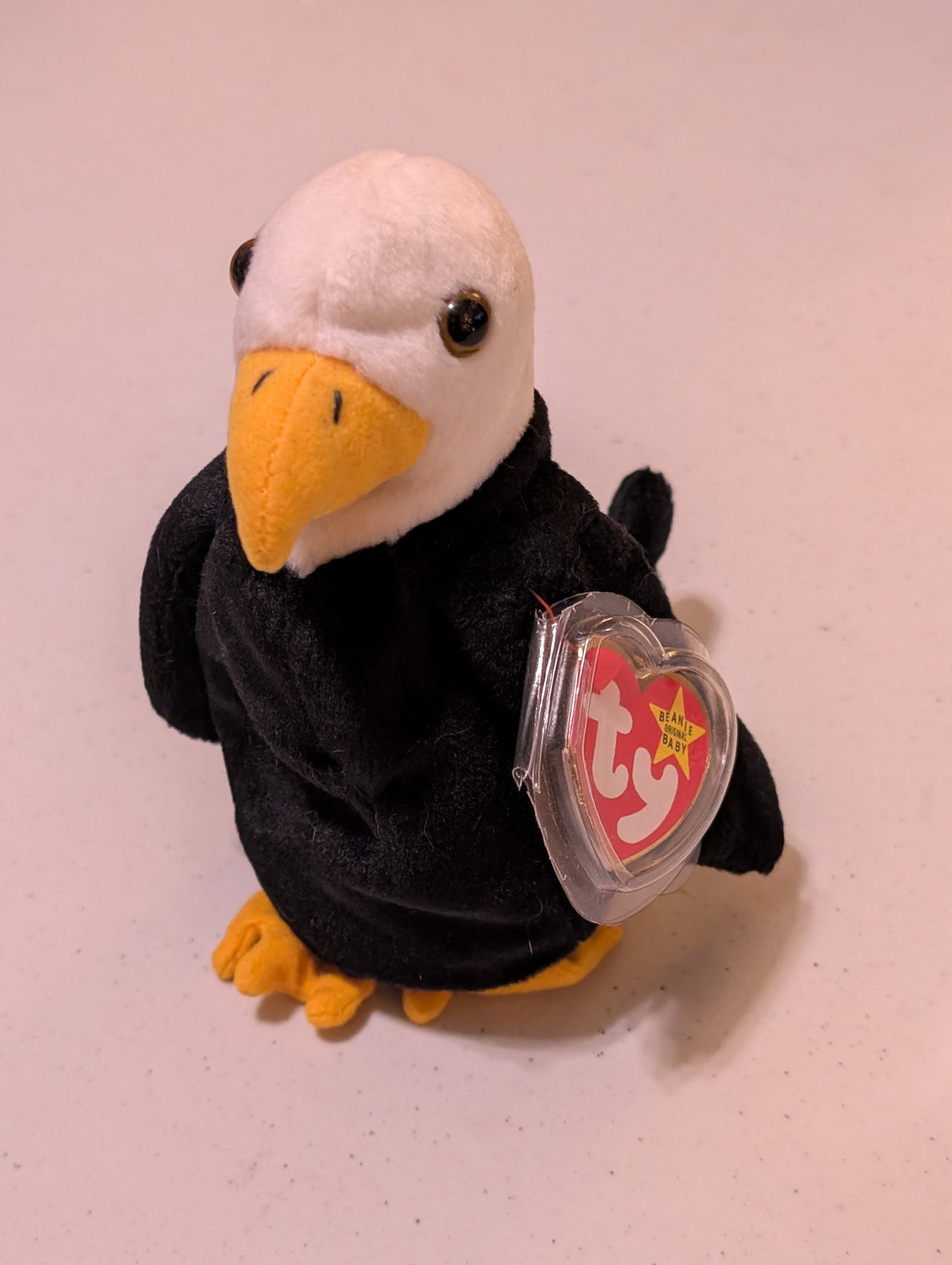 Baldy the Eagle - Ty Beanie Baby (Black, White, Yellow, 1996, Plush Toy, MWMT, Stuffed Animal, Vintage, Retired, Plushie)