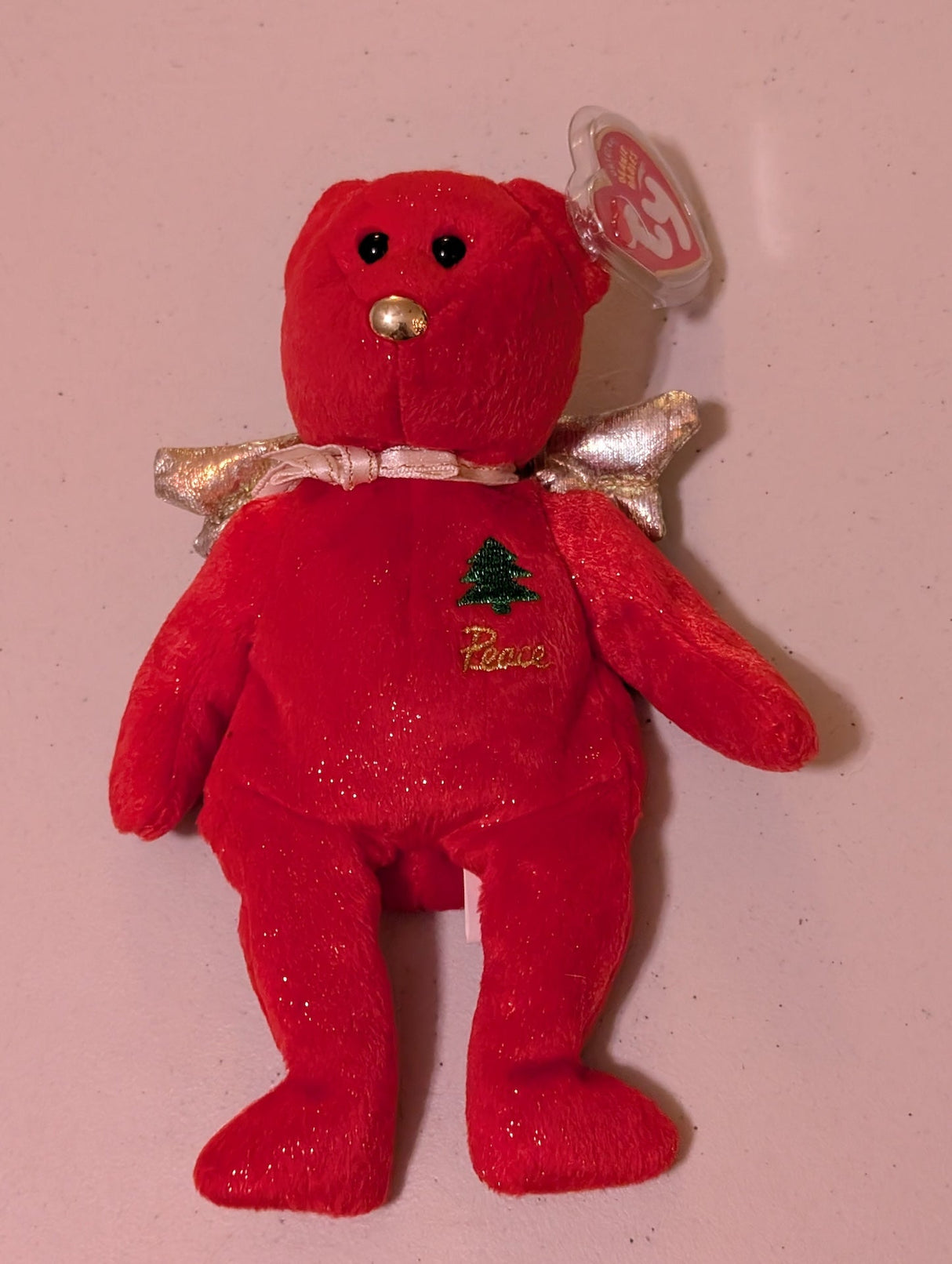 Peace the Bear - Ty Beanie Baby (Red, 1997, MWMT, Plush, Toy, Stuffed Animal, Vintage, Retired)