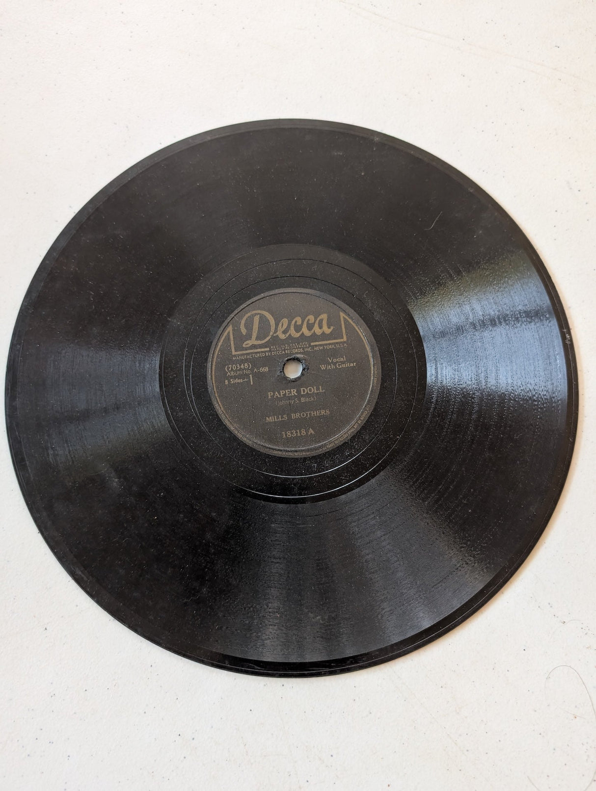 Mills Brothers, Paper Doll, I'll Be Around, jazz 78 rpm Decca 18318,