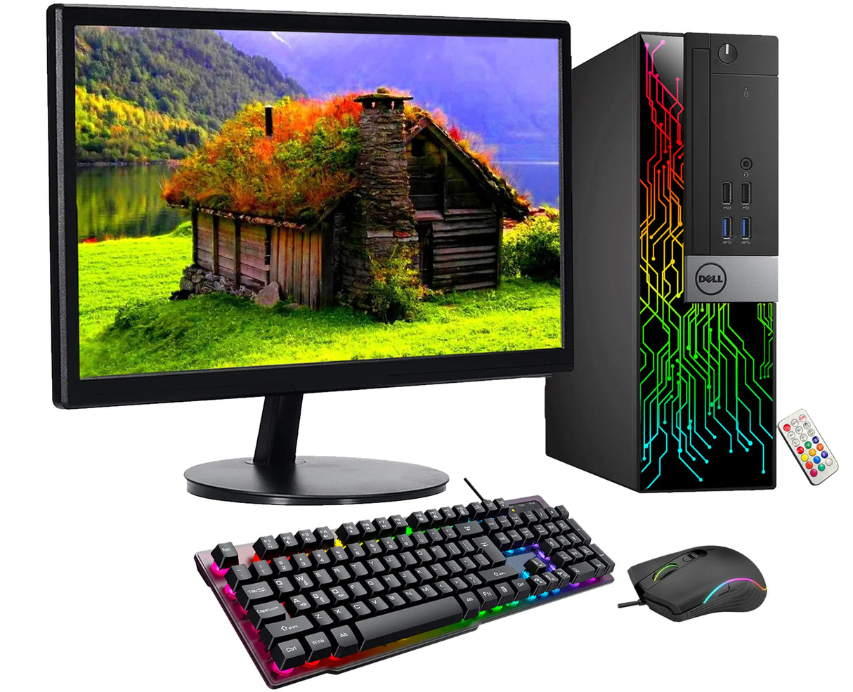 Dell Custom RGB Lights PC with 22 Inch Monitor OptiPlex Desktop Computer i5 6500 8GB RAM 256GB SSD Win 10 Pro WiFi HDMI (Renewed) - Lootquake