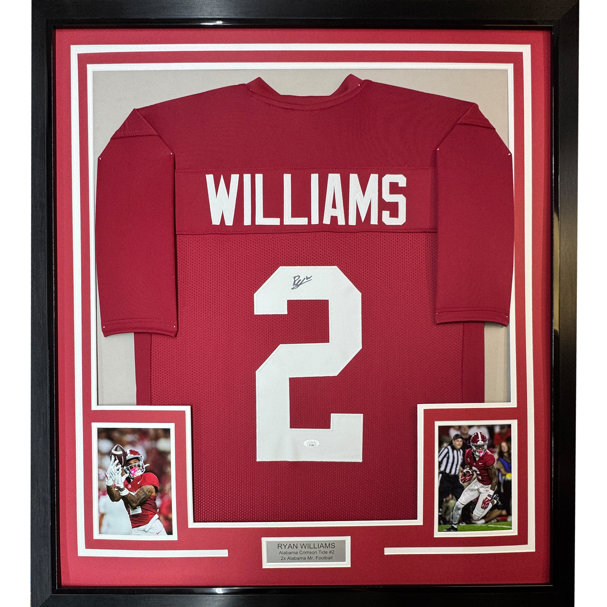 Camiseta de fútbol americano universitario Alabama Red, enmarcada, autografiada y firmada por Ryan Williams, 35 x 39, JSA COA