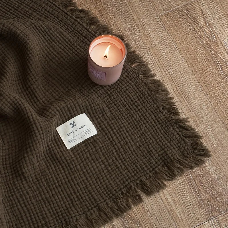 Maillard Cotton Blankets Four Layers Of Gauze Sofa Cover Blanket With Tassel AB Side Office Nap Decorative Bed Muslin Blanket