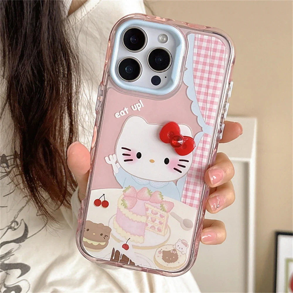 Funda para teléfono de Hello Kitty con diseño de pastel de fresa rosa