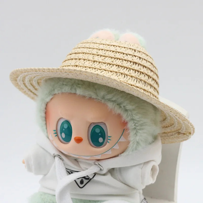 Chapeau Labubu ouvert en paille tissée, accessoire de fête, style campagnard, tenue Labubu pour soirée assise