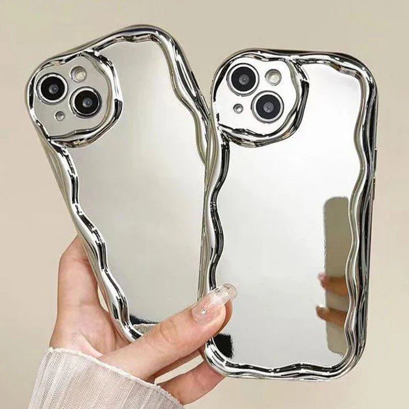 Estuche para teléfono con espejo de maquillaje chapado de lujo