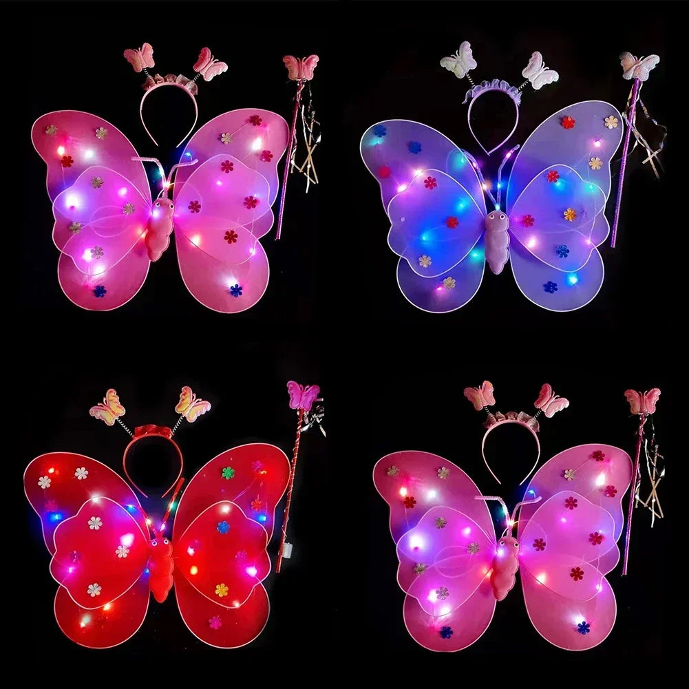 LED Children Costume Props Girls Skirts Angel Luminous Wings Flashing Butterfly Skirt Lights Suit 2-8year Easter Valentines Day - Lootquake