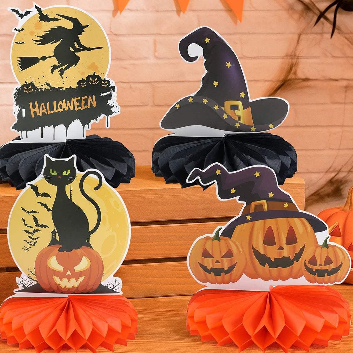 Happy Halloween Honeycomb Ornaments Halloween Decorations Scary Ghost Pumpkin Witch Honeycomb Props Halloween Party Decoration