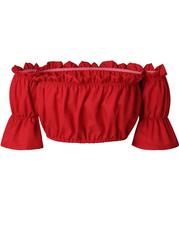 crop tops women 2019 summer lantern sleeve sexy strapless beach tops red black white ruched crop top tank top croptop - Lootquake