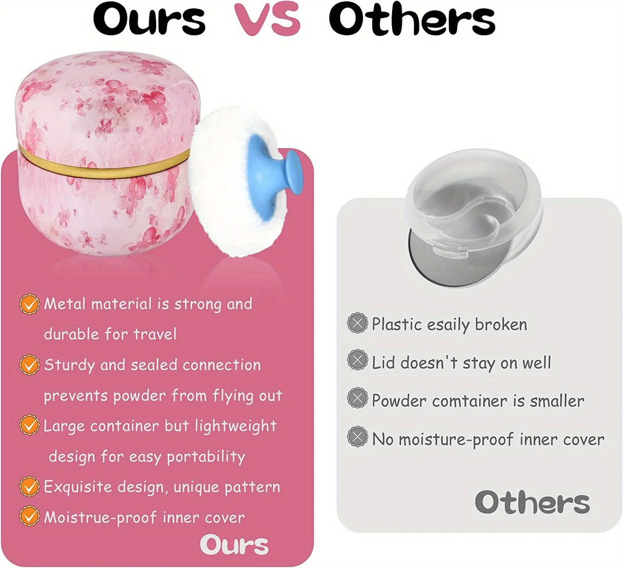 Powder Puff and Powder Container for Body Dusting Powder Case with Puff fo Women Loose Powder Containers with Puff for Travel