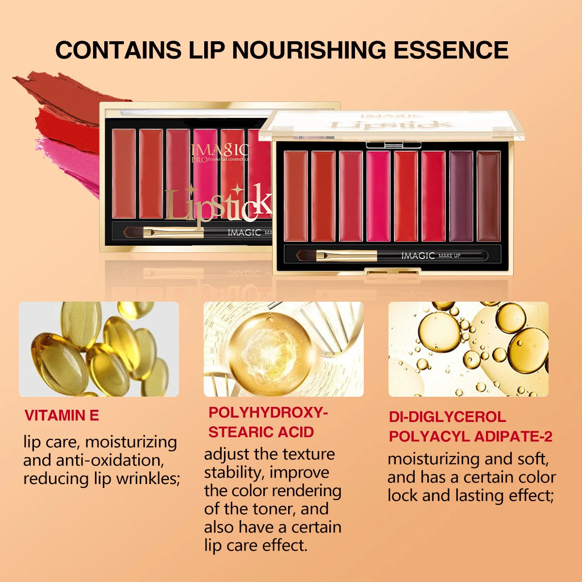 Palette de rouges à lèvres IMAGIC 8 couleurs, hydratant, mat, velours, longue tenue, waterproof, pigments, maquillage des lèvres