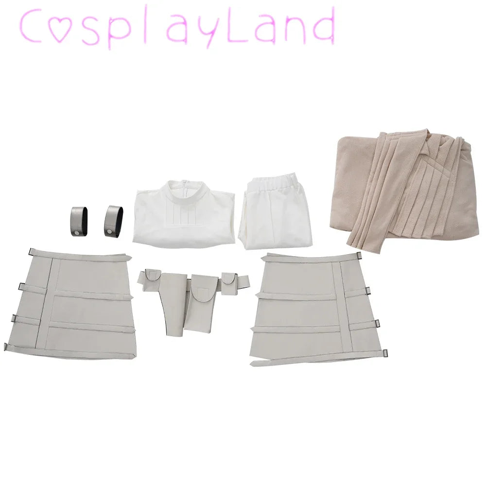 Halloween Costume Star Queen Amidala Cosplay Outfit White Women Suit With Top Pants Cloak Belt Props Shoe Covers Custom Made