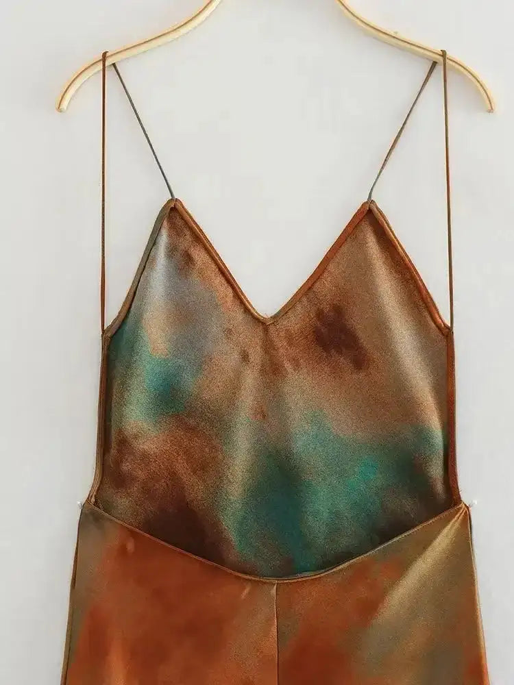 2023 New Women's Elegant Sexy Long Dress V-neck Open-back Rainbow Printing Tank Dress Sleeveless Summer Fashion